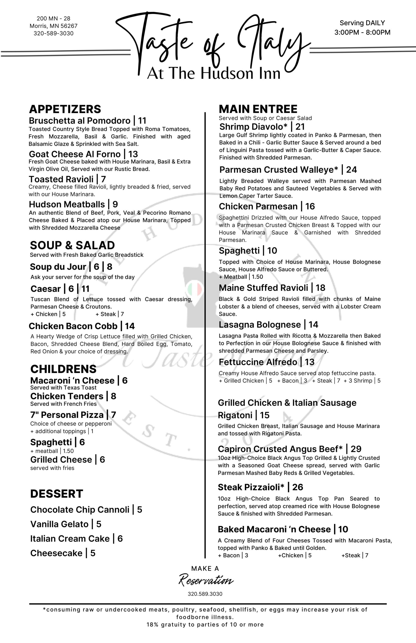 Taste of Italy New Menu